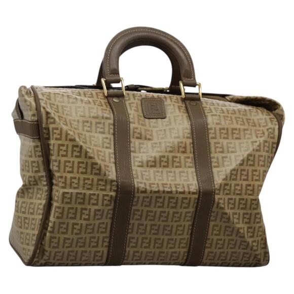 FENDI Zucchino Canvas Boston Bag Vintage Gold Beige - Picture 1 of 13